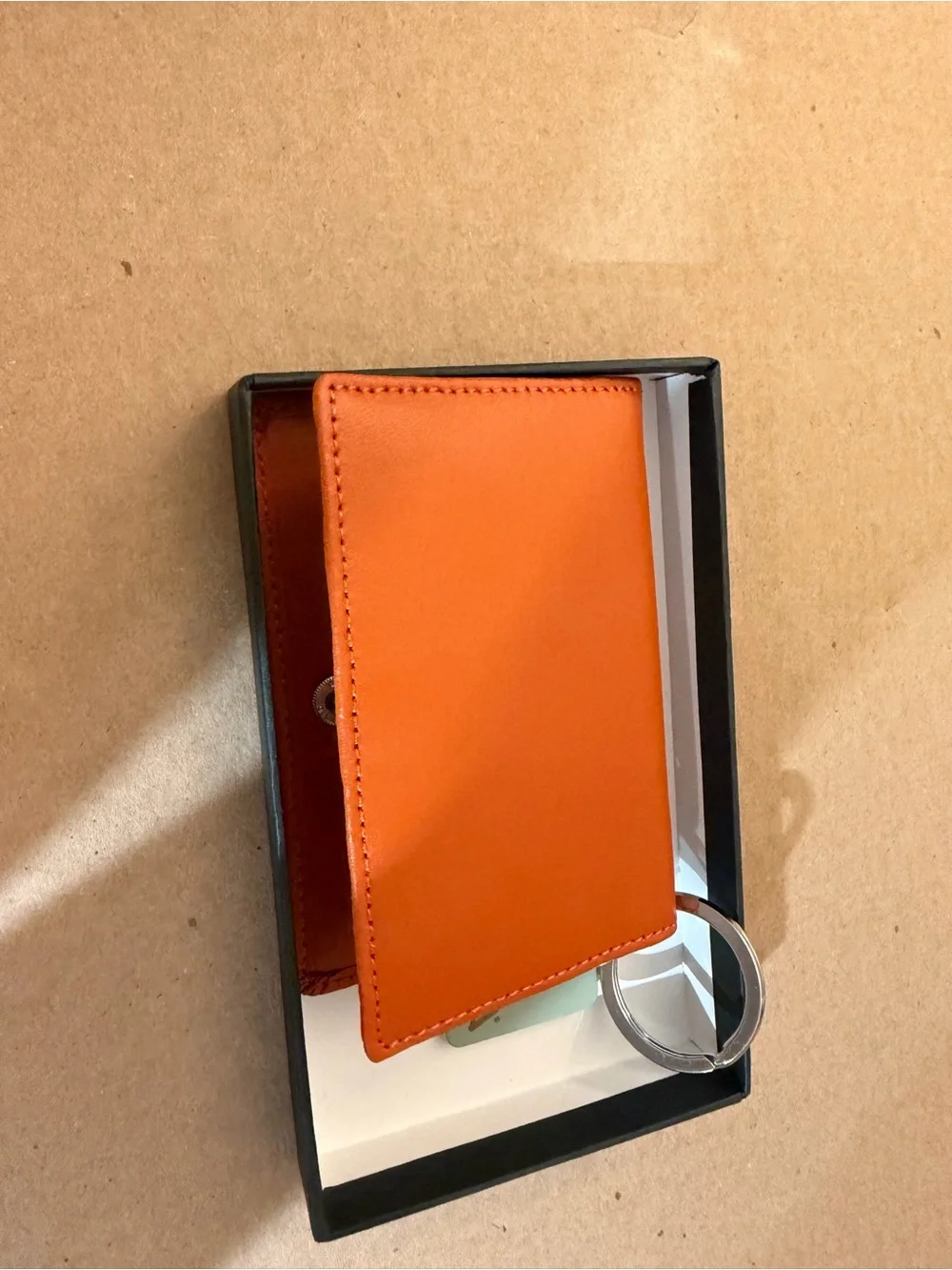 Orange Leather Card Holder Key Wallet CLAVA